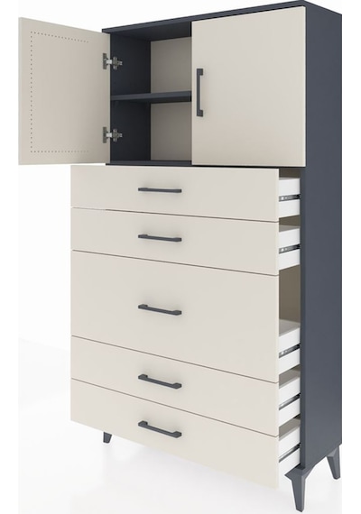 Arges Dolap 2 Raflı 5 Çekmeceli 2 Kapaklı 88x30x163 Antrasit-... Antrasit