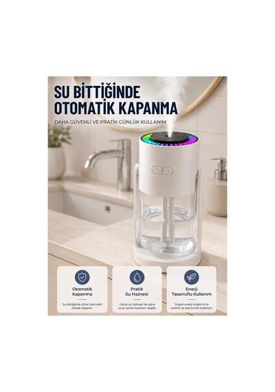 Astraltech Led Işıklı Hava Nemlendirme Cihazı Şeffaf Su Hazneli Sessiz Masaüstü Nemlendirici