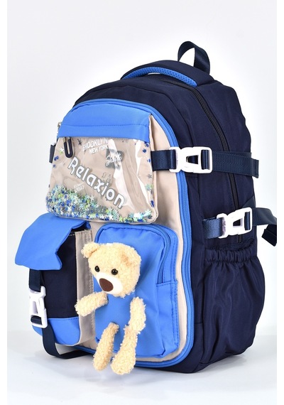 Elatae Ortopedik Lüks Kumaş Unisex Çok Gözlü Çocuk İlkokul Çantası Lacivert 1461