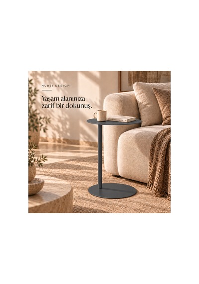 Slate Metal C Sehpa Modern Tasarım Elips Tablalı Minimalist Koltuk Yanı Sehpa Gri - 935314037 Gri