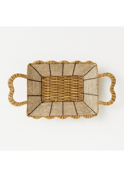 Didörtgen Hasır Ekmek Sepeti-26 Cm X 20 Cm X 7 Cm Beyaz - Kahverengi