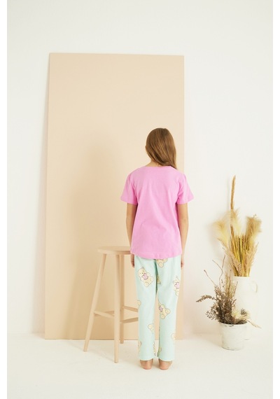 Siyah İnci Pamuklu Bisiklet Yaka Örme Pijama Takım25107156 Pembe