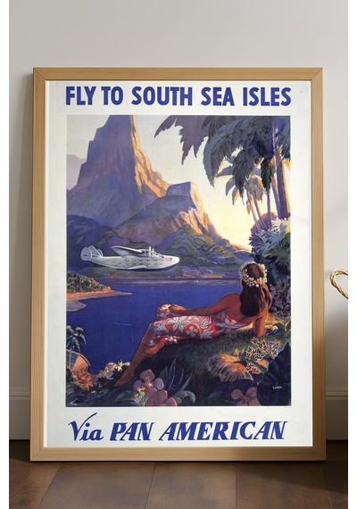 South Sea Isles Doğal Ahşap Çerçeveli Poster, Dekoratif Seyahat Duvar Tablosu