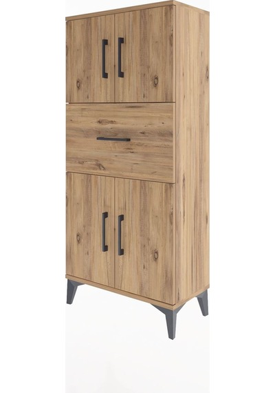 Arges Dolap Tek Raflı Tek Çekmeceli 4 Kapaklı 60x30x134 Çam-çam Çam