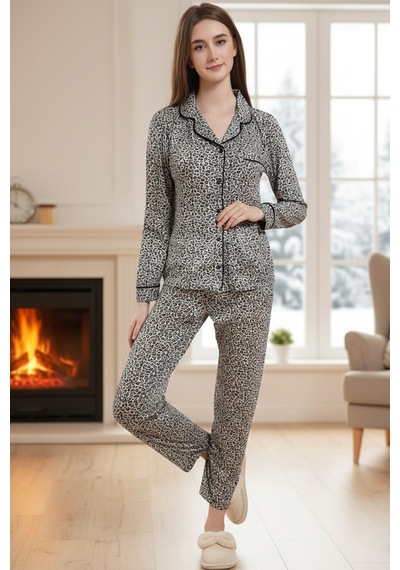 Remsa Kadın Leopar Desenli Önü Düğmeli Yumuşak Milan Kumaş Pijama Takımı 250347-5 Mint Mint Remsa Kadın Leopar Desenli Önü Düğmeli Yumuşak Milan Kumaş Pijama Takımı 250347-5 Mint Mint