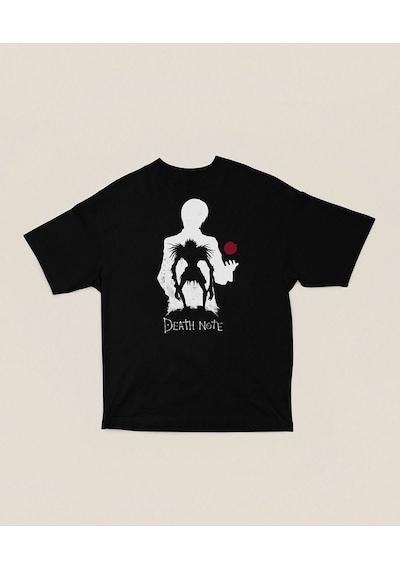 Anime Dizi Death Note Baskılı Unisex Oversize Tişört Siyah