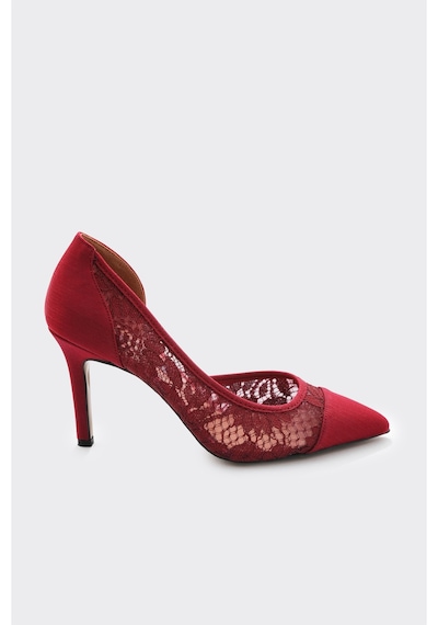 Derinet Tül Dantelli Kadın Stiletto Bordo Bordo
