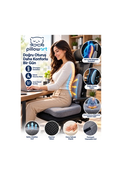 Oto Sırt Ve Oturma Destek Minderi Uzun Yol İçin Ergonomik Visco 2 Li Set