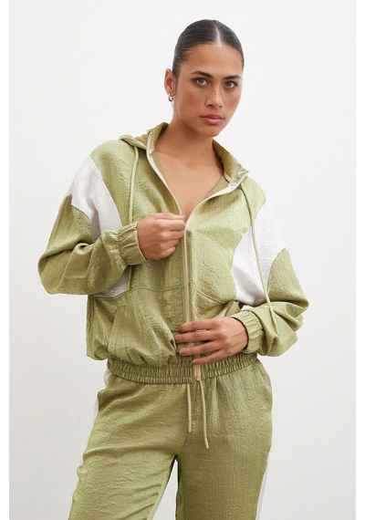 Fermuarlı Garnili Sweatshirt Haki Haki