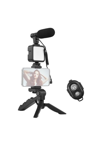 Telefon & Bilgisayar Mikrofon Kontrolörü Akıllı Gürültü Azaltma, Rüzgar Süngeri, Video Vlog Kiti Siyah