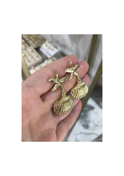 Deniz Yıldızı Ve Deniz Kabuğu Model Küpü Altın