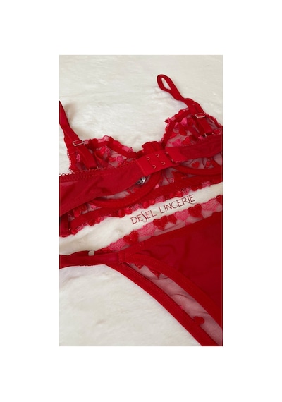 Desel Kırmızı Kalp Desenli Tül Bralet Takım Kırmızı - 563826918 Kırmızı