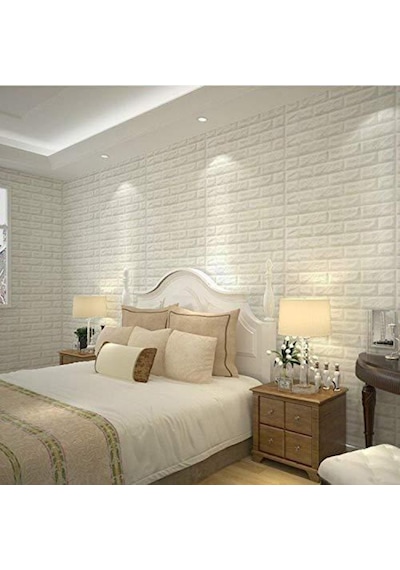Beyaz Arkası Yapışkanlı 70X77Cm 10 Adet Taş Duvar Kağıdı Paneli