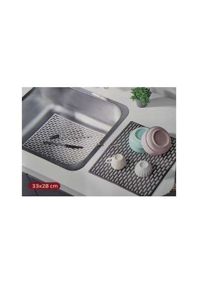 Dikdörtgen Silikon Lavabo Buzluk Matı 33x28 Cm Antrasit Renk 1 Adet Isglvb112 Açık Bej