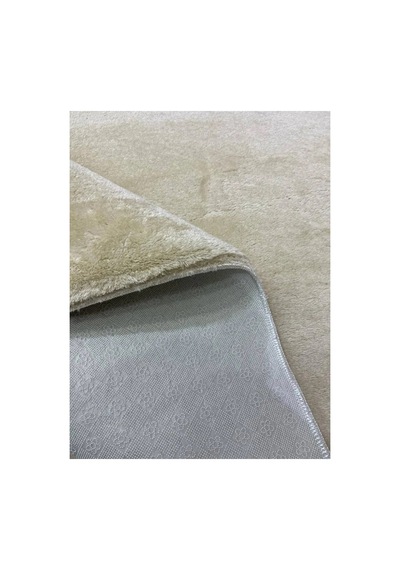Sarar Yuvarlak Düz Renk Açık Bej Peluş Post Kaydırmaz Jel Taban Halı Peluş