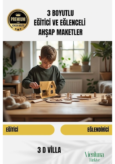 Yeni Sezon Eğitici Öğretici 3 Boyut Ahşap Puzzle Zeka Geliştirici Boyanabilir Oyun Maket Villa