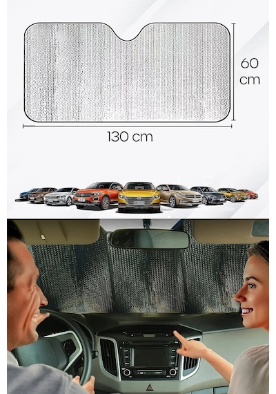 Araba Ön Cam Güneşlik 130x60 Alüminyum Katlanır Rulo Vantuzlu Oto Güneşlik