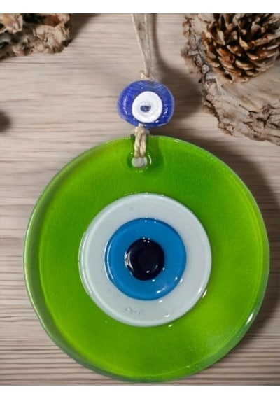 Şeffaf Yeşil Nazar Boncuklu Duvar Süsü 10 Cm Cam Duvar Dekoru
