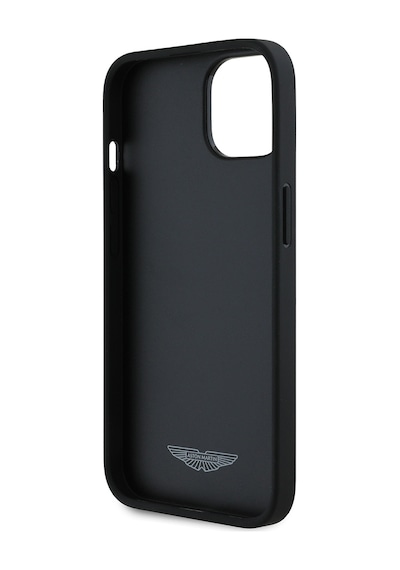 Apple Uyumlu iPhone 14 Kılıf Aston Martin Lisanslı Victory Dizayn Pu Deri Metal Logolu Kapak Siyah