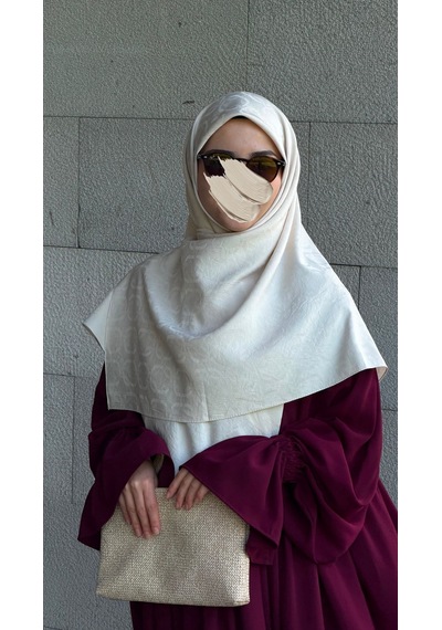 Qalortex Scarf Premium Jakarlı Mira B.boy Eşarp -ekru