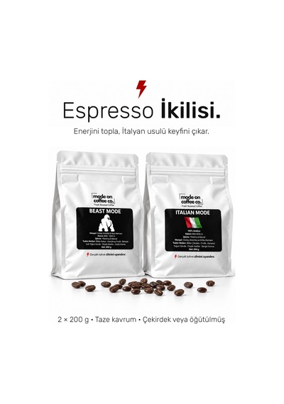 Espresso İkilisi 2 X 200 Gr Filtre Ve Espresso Kahve Beast Mode Italian Mode - Filtre Makinesi İçin Öğütülmüş