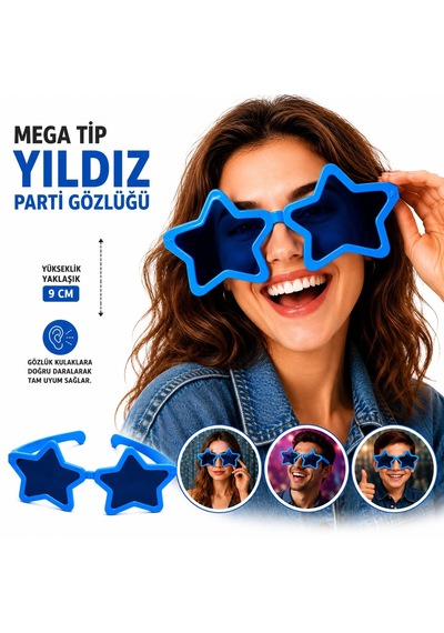 Mega Tip Yıldız Parti Gözlüğü Mavi Renk 5286