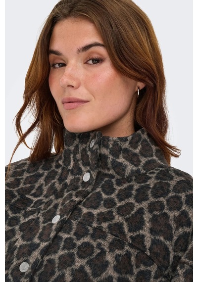 Only Kadın Onlemılıa Leopar Desenli Dik Yaka Mont 15349082 Kahverengi Kahverengi