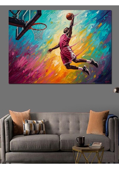 Smaç Yapan Basketbolcu Renkli Sanat Dekoratif Kanvas - Mdf Ahşap Tablo