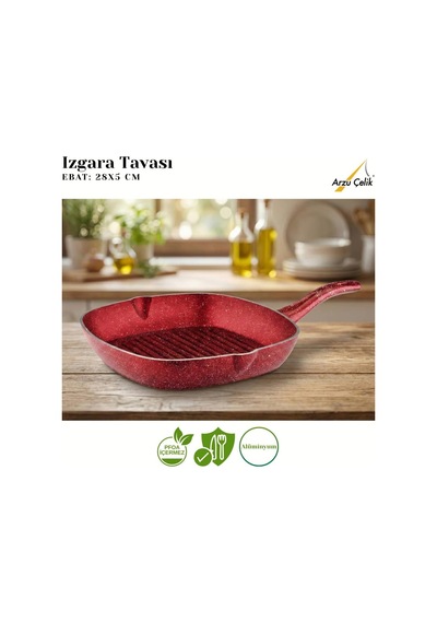 9 Parça Granit Set Cam Kapak - Kırmızı Çok Renkli
