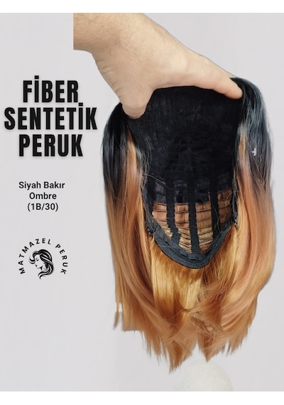 Kısa Sentetik Peruk Siyah Bakır Ombre