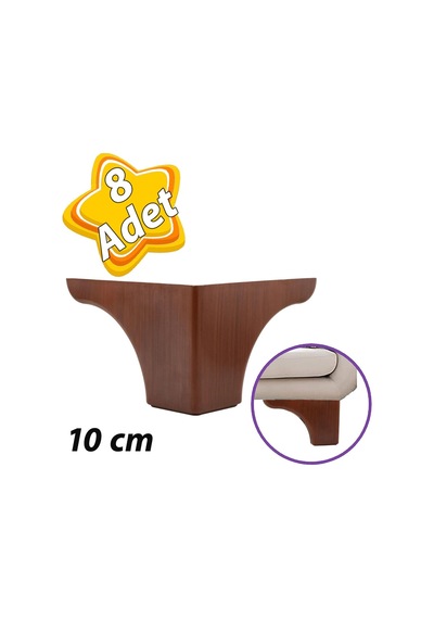 8 Adet Açelya 10 Cm Ceviz Ahşap Desenli Lüx Mobilya Kanepe Sehpa Ünite Koltuk Ayağı Plastik Baza Ayak