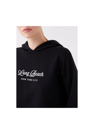 LC Waikiki Lcwaıkıkı Basic Siyah Baskılı Uzun Kollu Oversize Kadın Hoodie Black