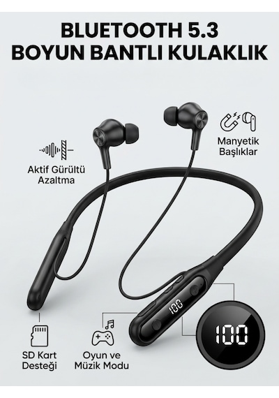 Ekranlı Ve Sd Kart Destekli Bluetooth 5.3 Boyun Bantlı Kulaklık Mh-hs6717-0797