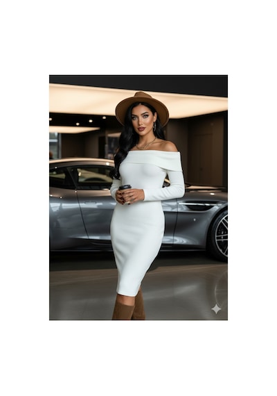 Askı Nişantaşı Baharlık Omuz Dekolteli Midi Boy Premium Kalite Elbise Kırık Beyaz - 586899990 Kırık Beyaz - 586899990 Kırık Beyaz