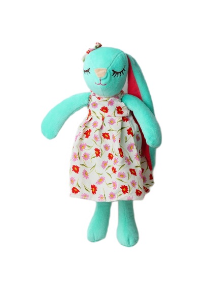 İthal Kumaş Uzun Kulaklı Renkli Kıyafetli Sevimli Tavşan Peluş Oyuncak Uyku & Oyun Arkadaşı 30 Cm. Turkuaz