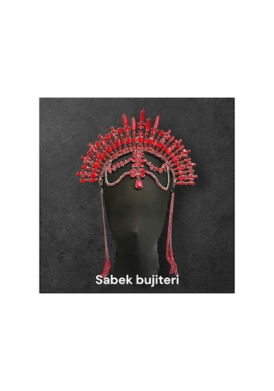 Aurora Crown-alınlıklı After Party Gelin Tacı,kına,nişan,söz,after,bride,party Taç Kırmızı - 735418776 Kırmızı