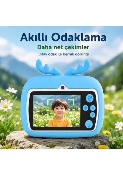 Çocuk Kamerası Zürafa Tasarımlı Anında Baskı Özellikli Dijital Fotoğraf Makinesi, 2,4 İnç Ips Ekranlı 1080p Video Kayıtlı Kamera, Cmr90 Mor