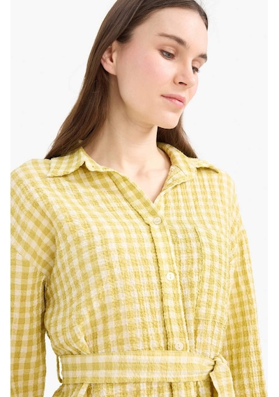 DeFacto Relax Fit Pötikareli Gofre Dokulu Kuşaklı Uzun Kollu Tesettür Gömlek Tunik E4558AX25SMKH519