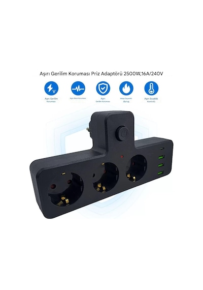 3'lü Termal Akım Korumalı Priz - 3xusb 1xtype-c 20w Pd Giriş
