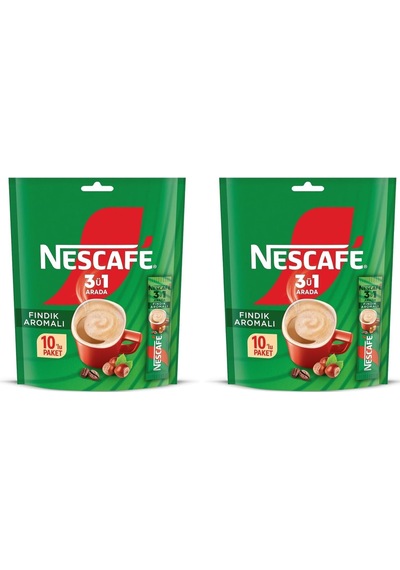 Nescafe 3ü1 Arada Fındık Aromalı Granül Kahve 10'lu Paket 2 Adet