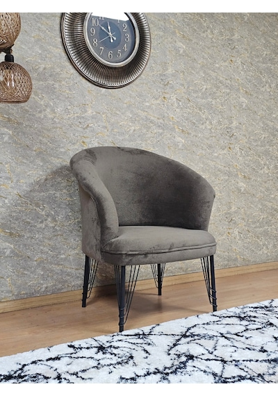 Zafir Tekli Teddy Siyah Boyalı Telli Ayak Çay Seti Koltuk Tekli Berjer , Balkon, Salon, Ofis Kahverengi