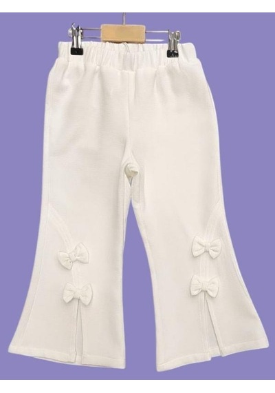 Çikoby Kız Çocuk Fiyonklu İspanyol Paça Pantolon-15686 Ekru