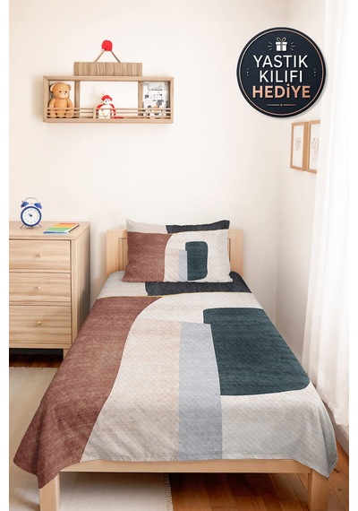 Geometrik Modern Gri Genç Odası Tek Kişilik Pike Takımı-pudra Ekru 160x220 Cm Kapitone Yatak Örtüsü Kışlık Mum Dengesi