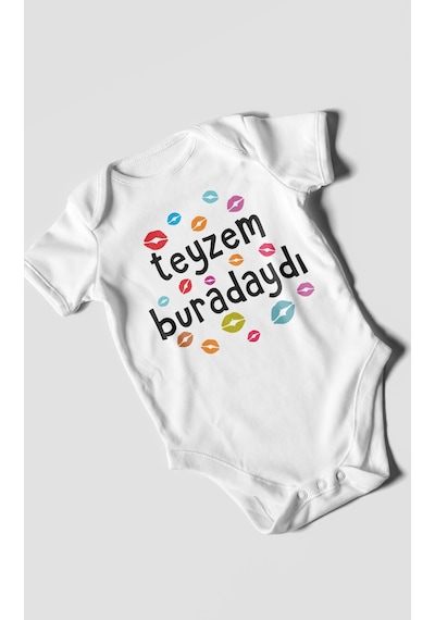 Teyzem Buradaydı Baskılı Bebek Zıbını Çıtçıtlı Body %100 Pamuk Kısa Kol Beyaz