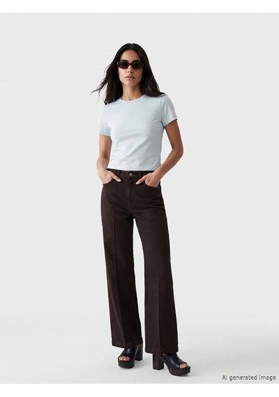 Lcw Vision Mavi Bisiklet Yaka Kadın Crop