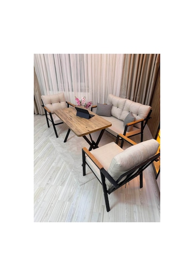Houseart Balkon ,bahçe , Teras , Cafe ,salon , Metal Kanepe , Metal Kanepe Koltuk ,oturma Takımı 2-1-1 , Yemek Masası , Orta Masa Krem