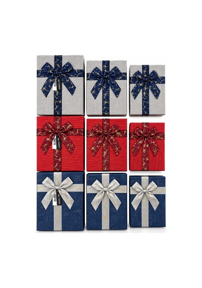 3pcs Kare Çizgili Mix Renkli Karton Hediye Kutusu Kurdelalı 19-17-15cm Çok Renkli