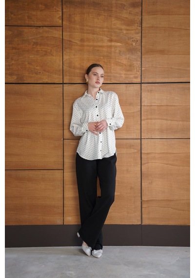 Verymoda Puantiyeli Saten Gömlek - F2076 Krem