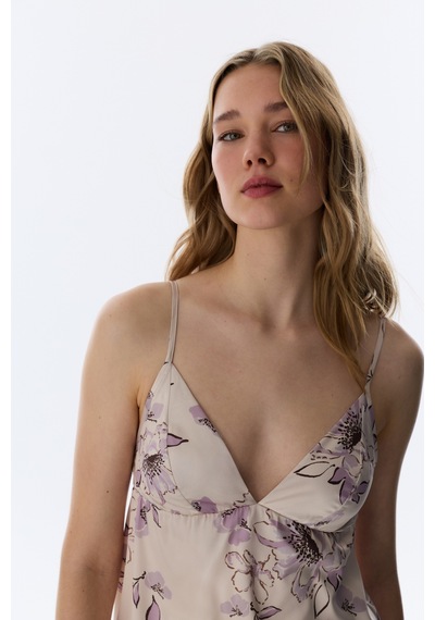 Penti Pastel Bej Petal Saten Atlet Pijama Üstü
