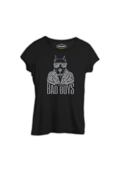 Bad Boys Pitbull Dog Siyah Kadın Tshirt 001